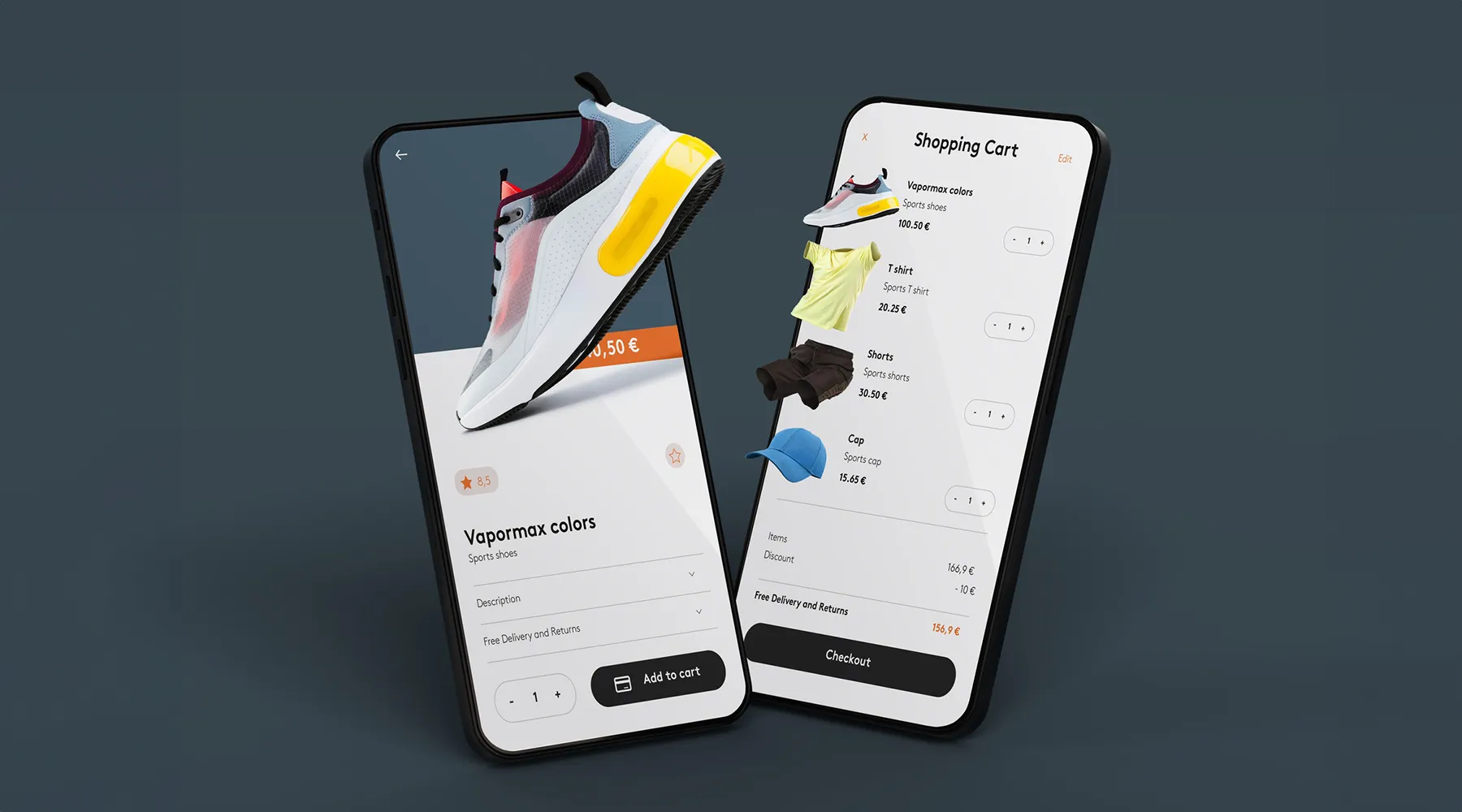 Shoes app mockup on smartphone.